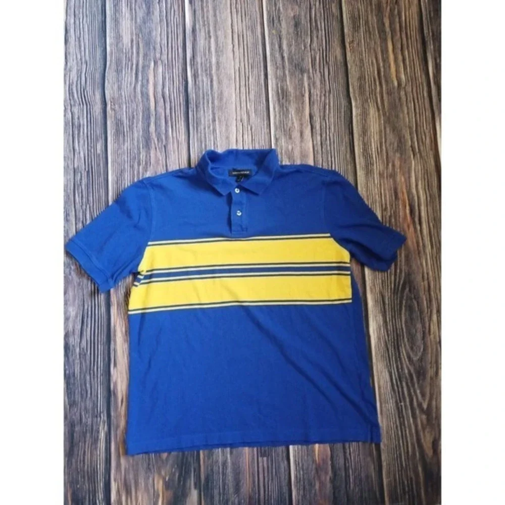 Banana Republic Polo Mens Blue Yellow Striped‎ Short Sleeve Size Large Tall LT